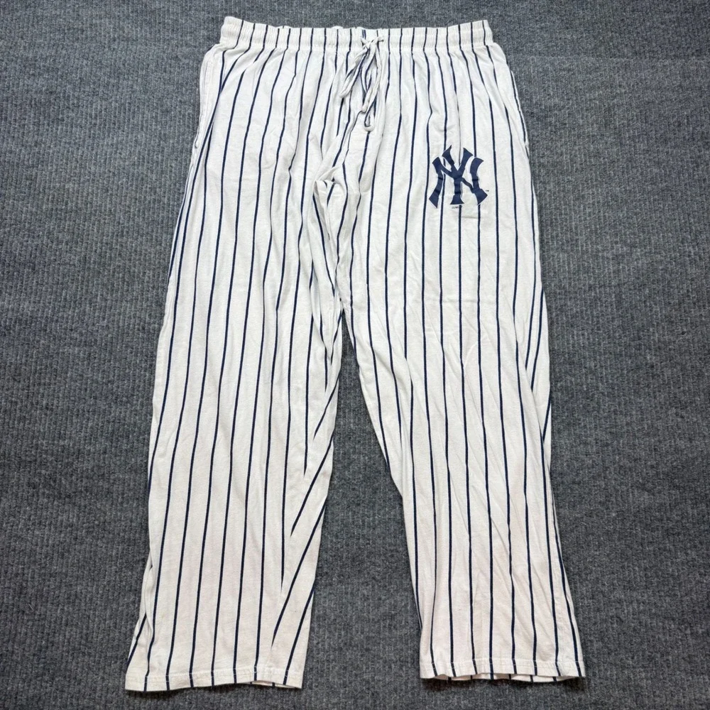NY Yankees‎ White Navy Pinstripe Lounge Pants Women Large MLB Athleisure Jogger